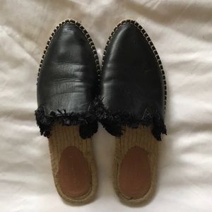 Zara Leather and Raffia Espadrille Slides